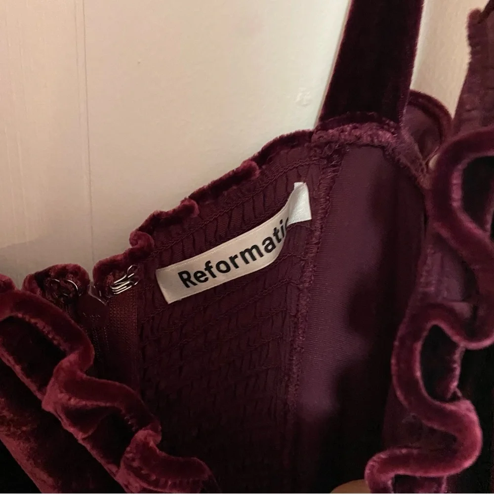 Reformation Antoinette Dress Red Velvet 8 - Picture 6 of 11